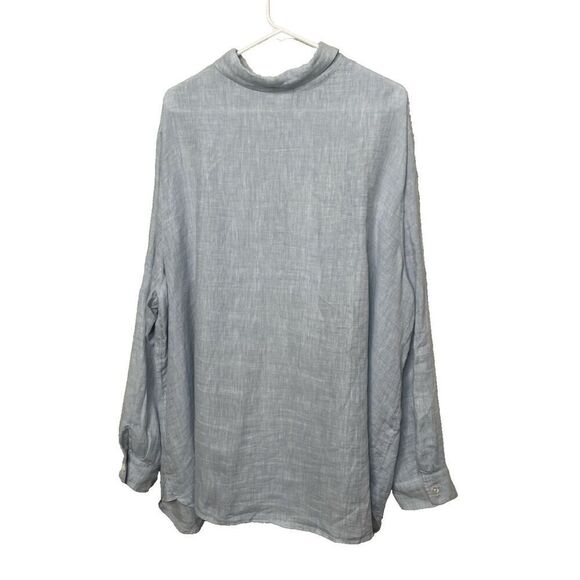 J.Jill Love Linen Plus Size 3X Long Sleeve Button-Up Shirt Blue Lagenlook - Picture 2 of 7